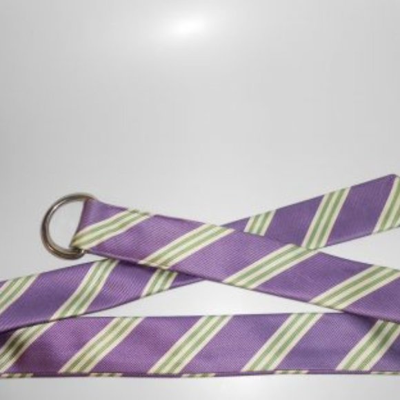 J Crew Silk Belt D Rings Purple Green Diagonal Stripe S/M Small Medium - Picture 7 of 9